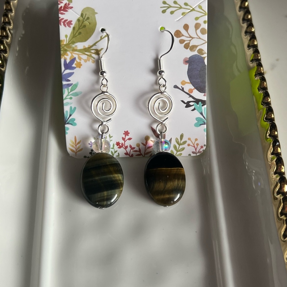 Silver and Brown Dangle Earrings